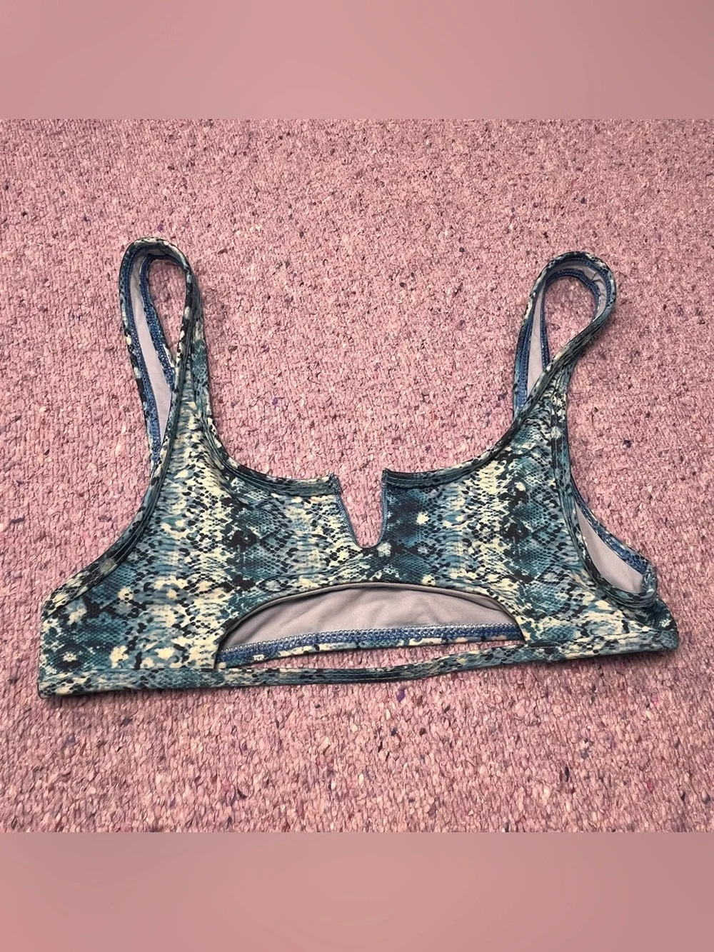 Frankie's Bikinis Swim Top Blue Snake Print Size Small
